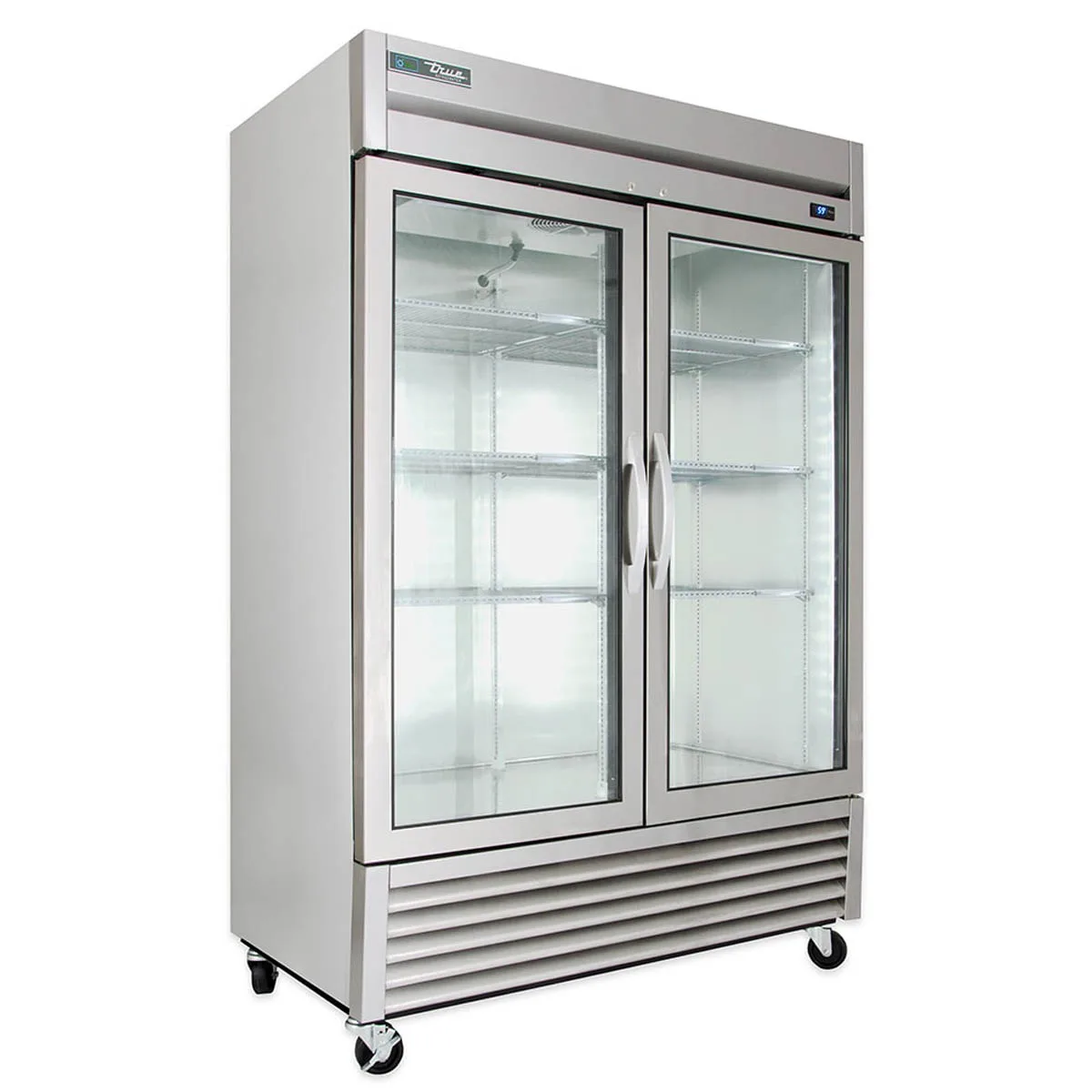 True T-49G-HC~FGD01 54" 2-Section Reach-In Refrigerator w/ 2 Glass Doors, Bottom Mount, Stainless Steel Front-Aluminum Sides