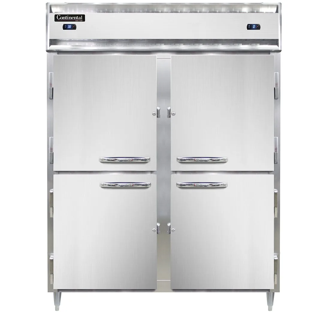 Continental Refrigerator D2RFESNSSHD 57" 2-Section Reach-In Refrigerator Freezer Combo w/ 4 Half Solid Doors