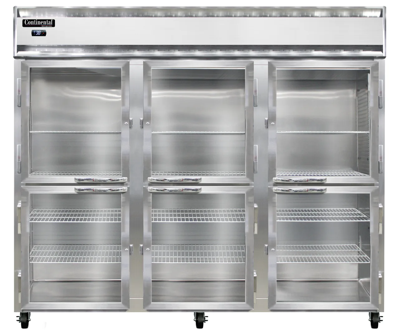 Continental Refrigerator 3RENSSPTHD-GD-SD 85.5" 3-Section Pass-Thru Refrigerator, Glass & Solid Doors, 75 cu. ft.