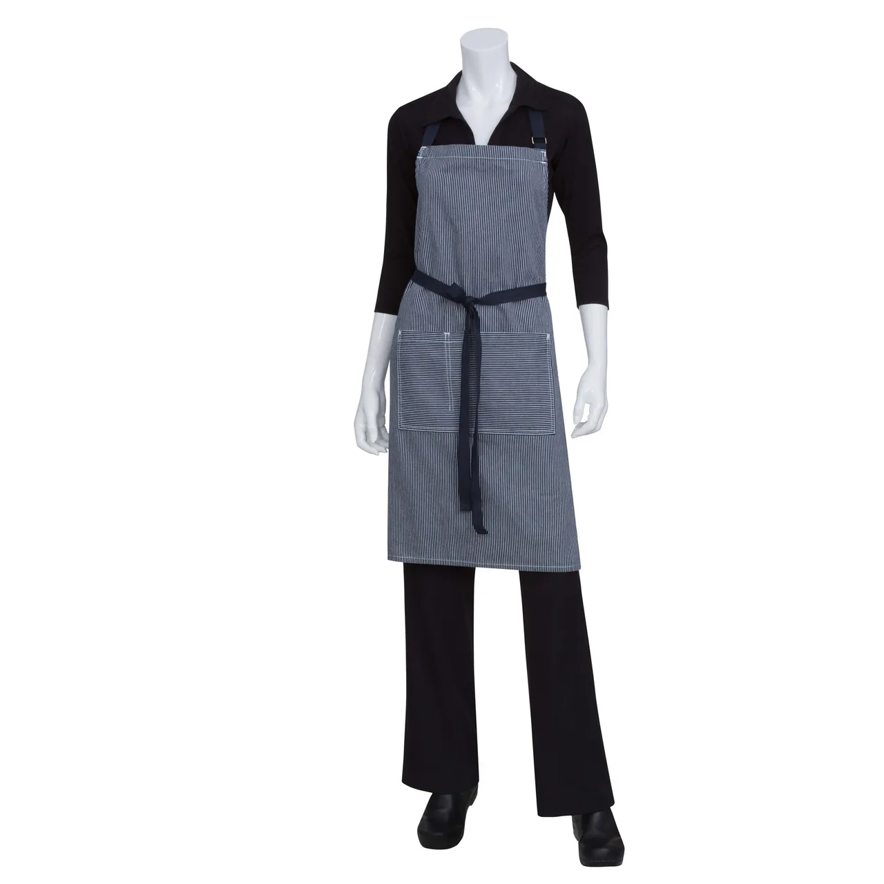 Chef Works AB037-IBL-0 Bib Apron, 34"L x 30"W, Indigo Blue, Neck Strap, Denim, 2 Pockets