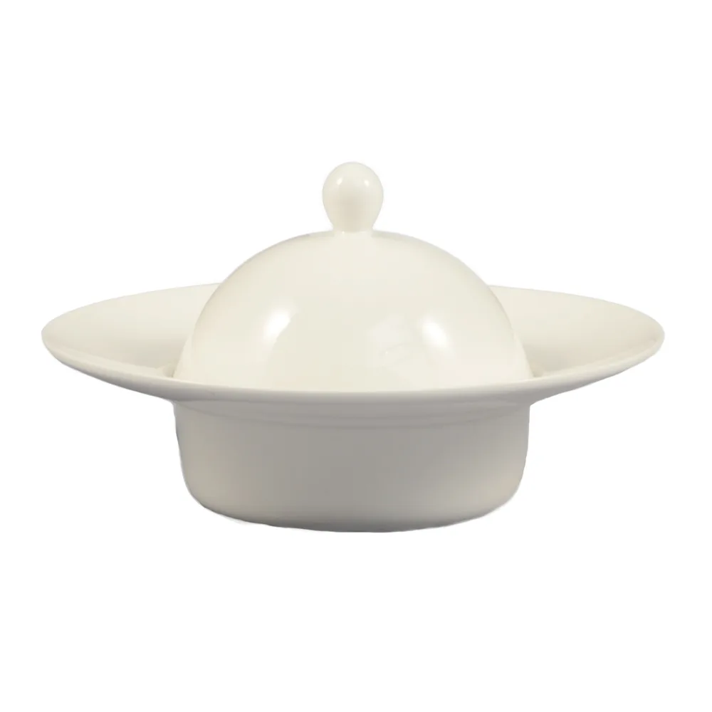 CAC China RCN-140 Pasta Bowl Set, 9.5 oz 7" Porcelain Bowl with 4" Cover, Bone White, Safe - Set