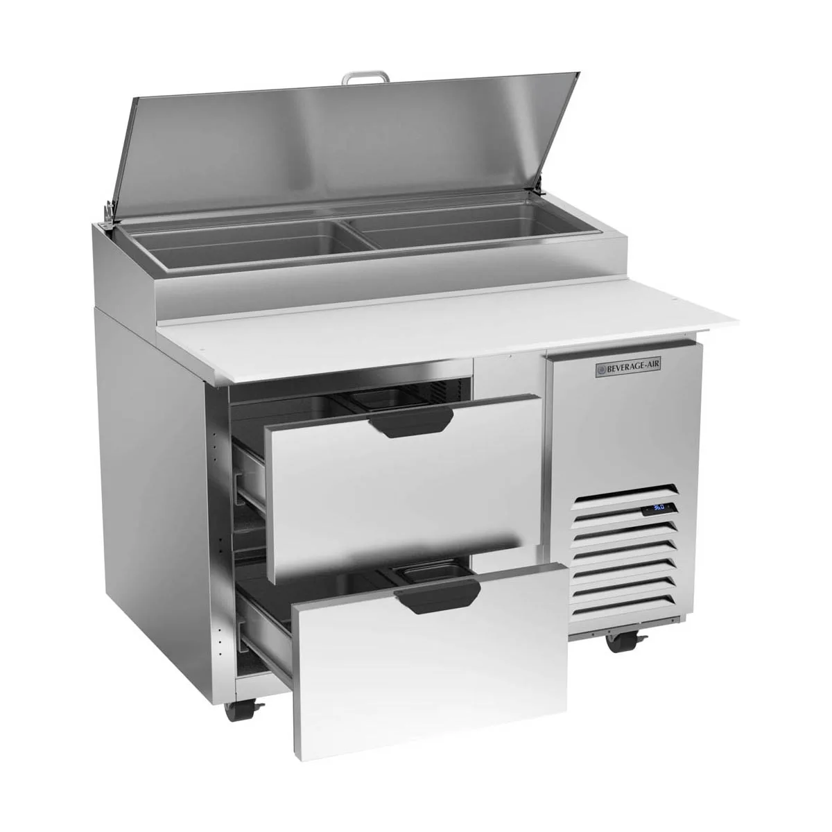 Beverage Air DPD46HC-2 46" 1-Section Refrigerated Pizza Prep Table w/ 2 Drawers, 12 cu. ft.