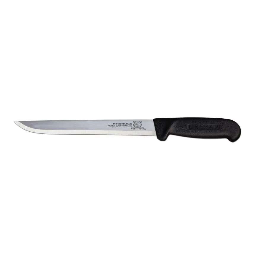 Omcan USA 11854 Fillet Knife, 8" Straight Light Gauge Blade, Stamped Black Plastic Handle