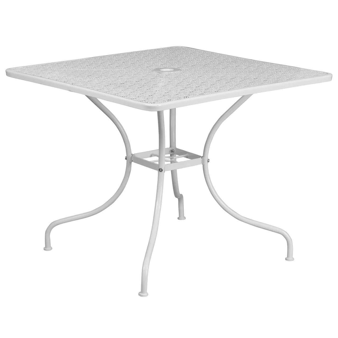 Flash Furniture CO-6-WH-GG 35.5x35.5 Square Patio Table, White Steel, 1.75 Umbrella Hole