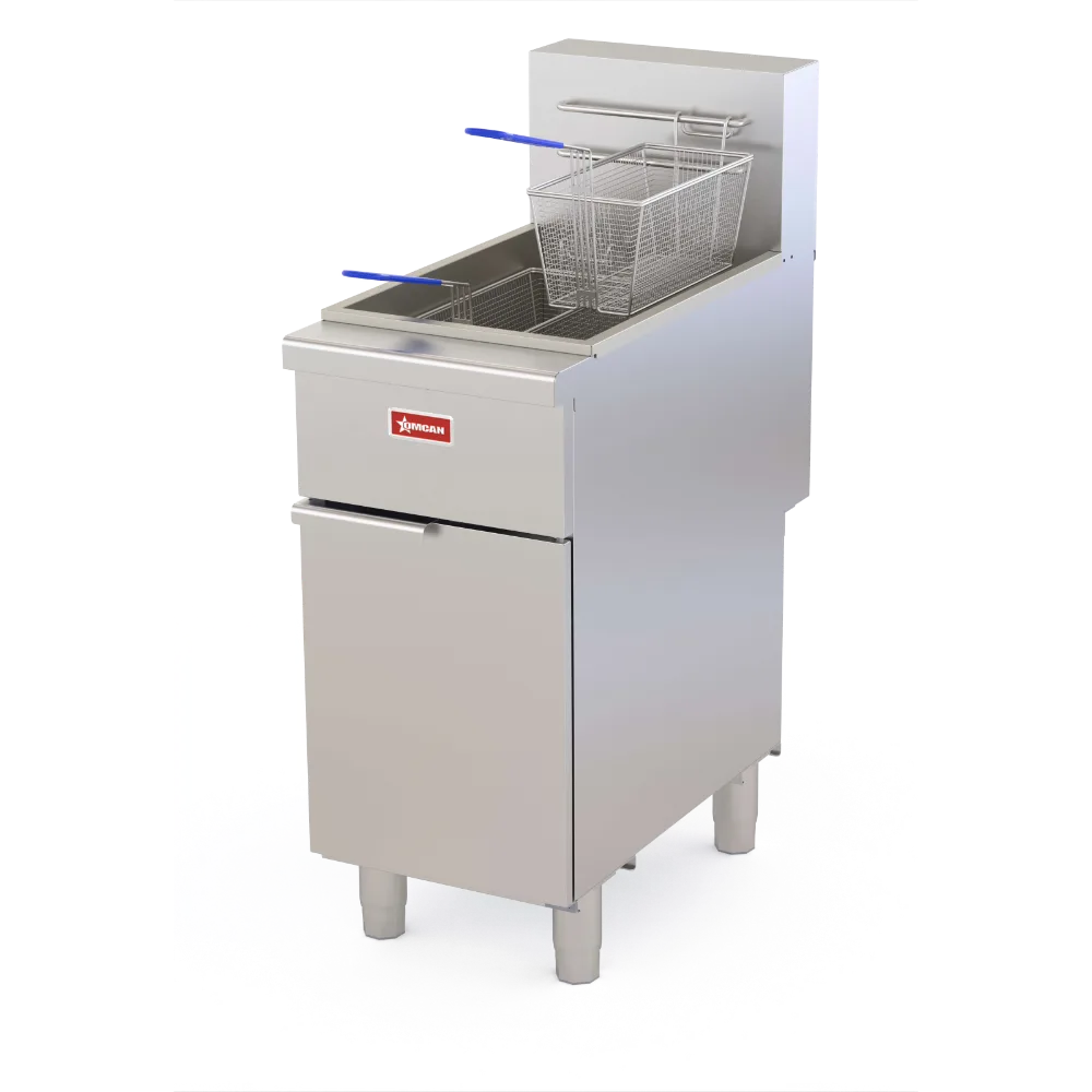 Omcan USA 48555 16" Floor Model Gas Deep Fryer, Full Pot, Natural Gas, 50 Ibs, 100.000 BTU