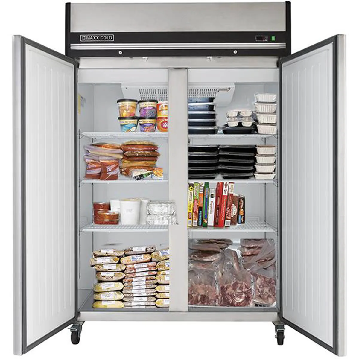 Maxx Cold MXCF-49FDHC 53.90" 2-Section Reach-In Freezer w/ 2 Solid Doors, Top Mount, 49 cu. ft., Stainless Steel
