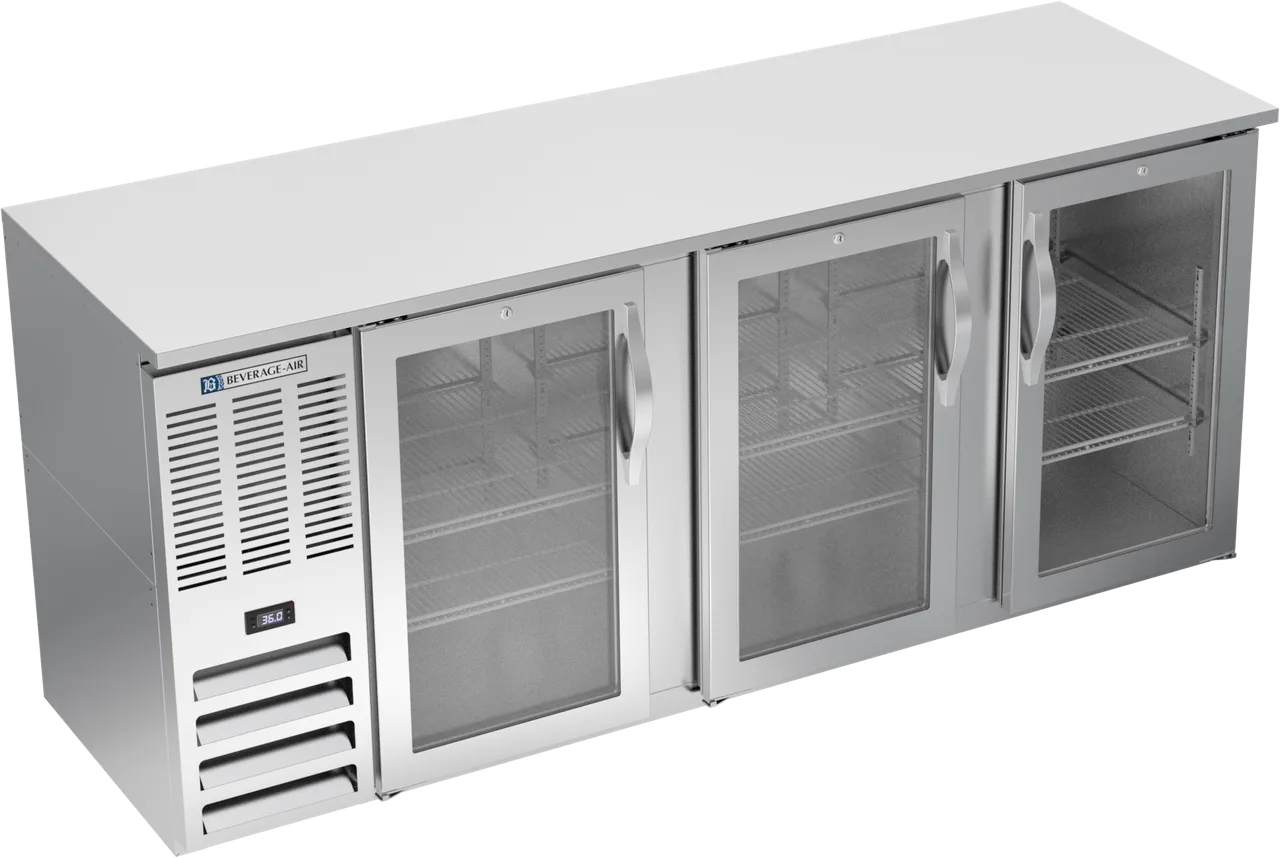 Beverage Air BBN78HC-G-S Back Bar Cooler 78"W×26-3/8"D×34"H 21.7 cu ft 3 Doors Stainless Finish R290