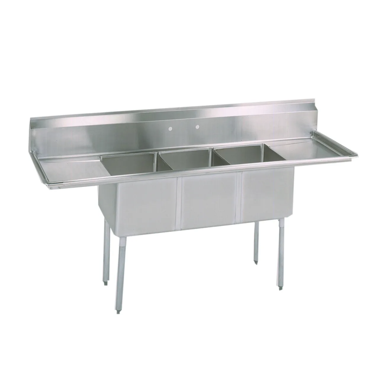 BK Resources BKS-3-20-12-18TS 96" Three Compartment Sink, 20"W x 20"L Bowl With 2 Drainboards