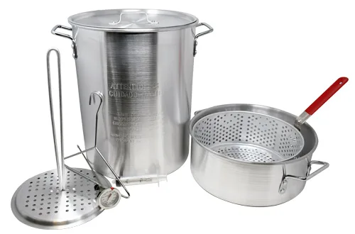 Omcan USA 47172 Fryer/Boiler/Steamer Set, 30qt 12.9"x15.4" Pot Lid, 10qt 12.2"x5.1" Pot, Aluminum