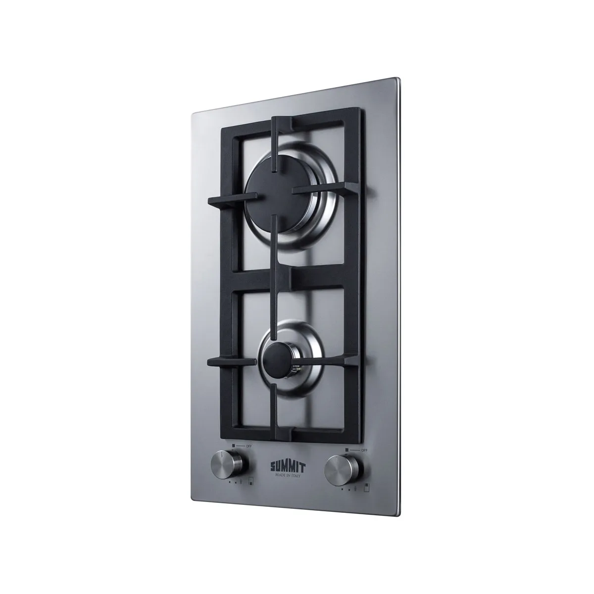 Summit GCJ2SS 12" Built-In Gas Cooktop/Hotplate with (2) Burners, Stainless Steel Surface, 13.400 BTU