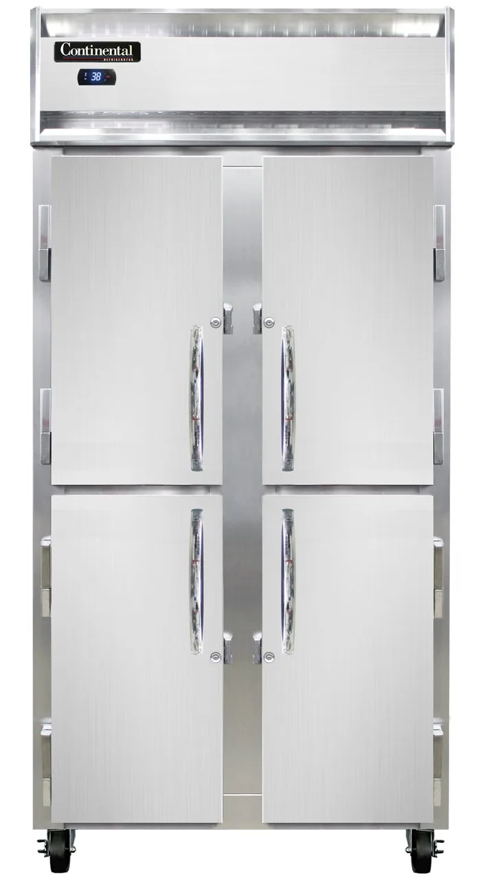 Continental Refrigerator 2RSENSAHD 36" 2-Section Reach-In Refrigerator w/ 4 Solid Half Doors, Stainless Steel Exterior, 30 cu.ft.