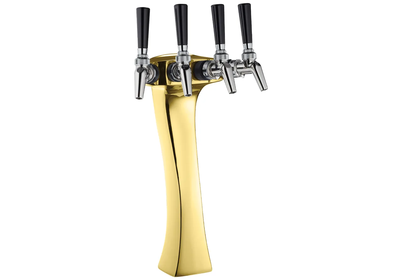 Perlick 4043GD-4B Panther Draft Beer Dispensing Tower, Tarnish-Free Gold Finish, 4 Faucets