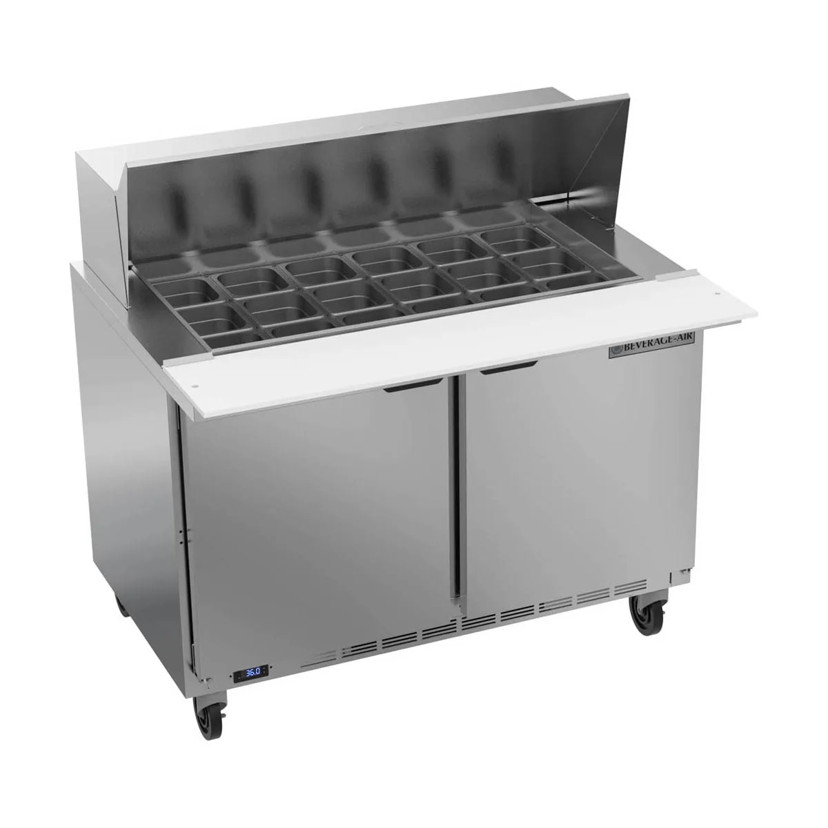 Beverage Air SPE48HC-18M 48" Mega Top Sandwich/Salad Prep Table w/ 2 Doors, 18 Pans, 13 cu. ft.