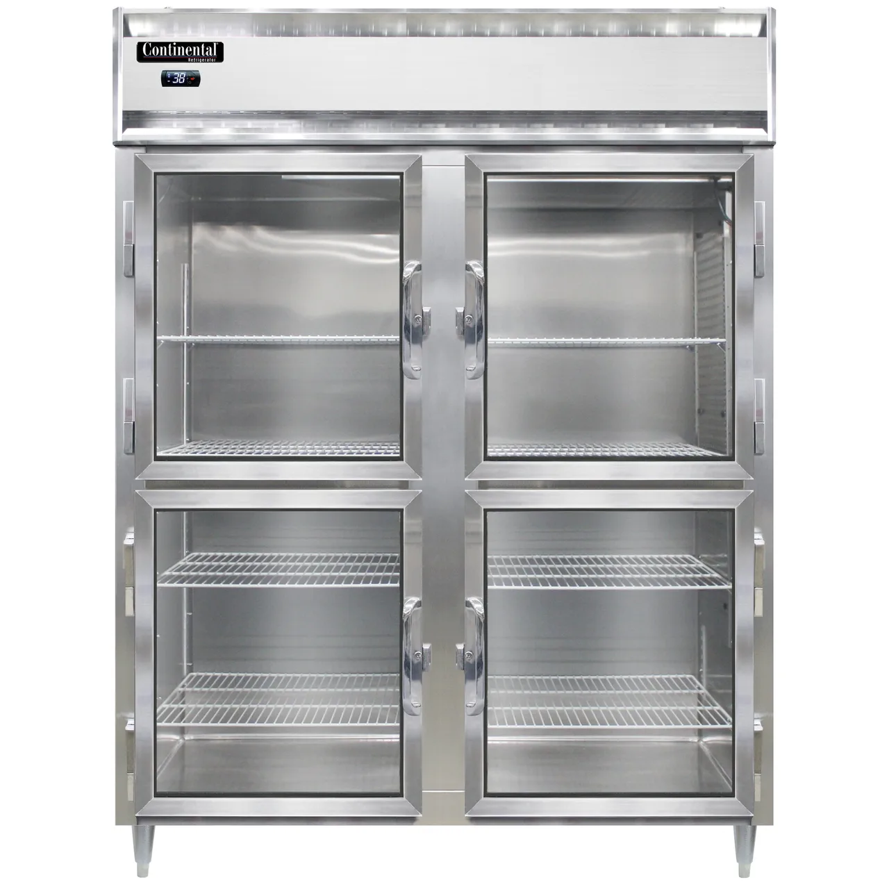 Continental Refrigerator D2RENGDHD 57" 2-Section Reach-In Refrigerator w/ 4 Half Glass Doors, Stainless Steel Front Aluminum Exterior, 52 cu. ft.
