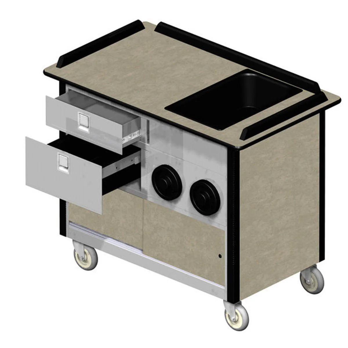 Lakeside 690-10 Food Cart w/ Drawers, Stainless Steel Storage Compartment with Sliding Doors