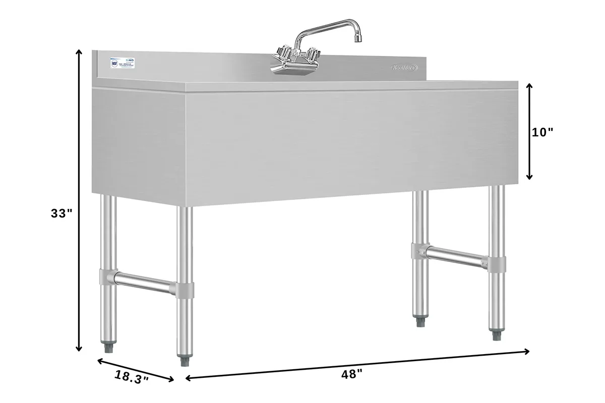 Koolmore SBR3B48-R-320 48" Underbar Sink Units, 3 Compartment with Right Drainboard