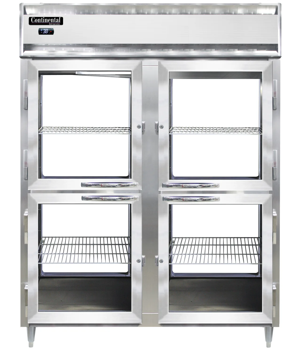 Continental Refrigerator D2RENSAPTHD-GD-GD 57" 2-Section Glass Door Pass-Thru Refrigerator, 52 cu. ft., Top Mounted