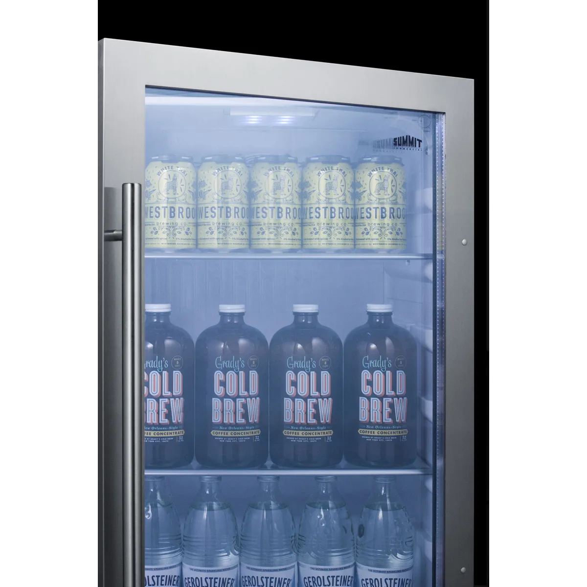 Summit SPR489OSCSS 19" Glass Door Outdoor Refrigerator in Stainless Steel, White Interior, 3.13 cu.ft