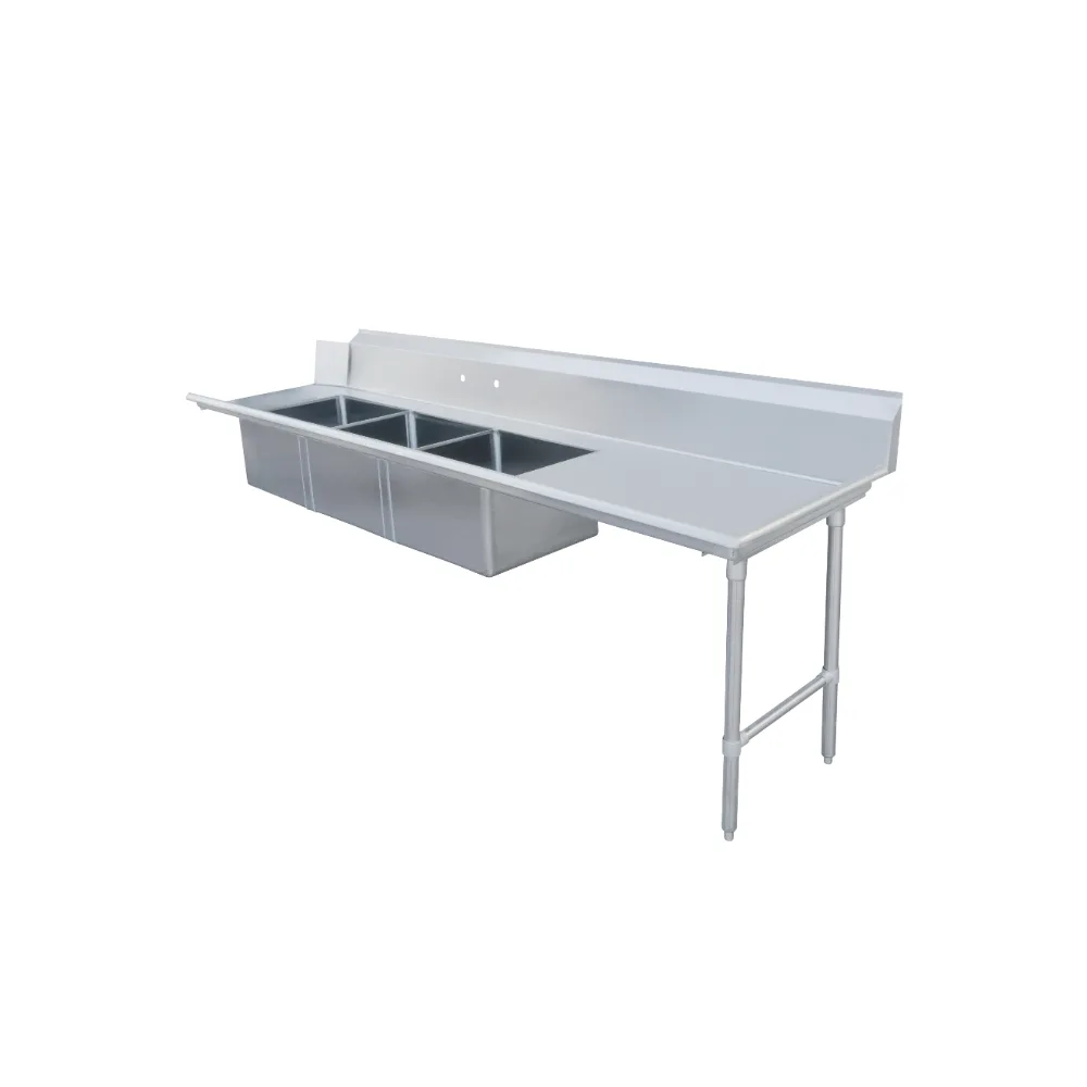 Omcan USA 48504 120" S.Steel Soiled Straight Dishtable – 20"x20" 3 Sinks / Right‑to‑Left
