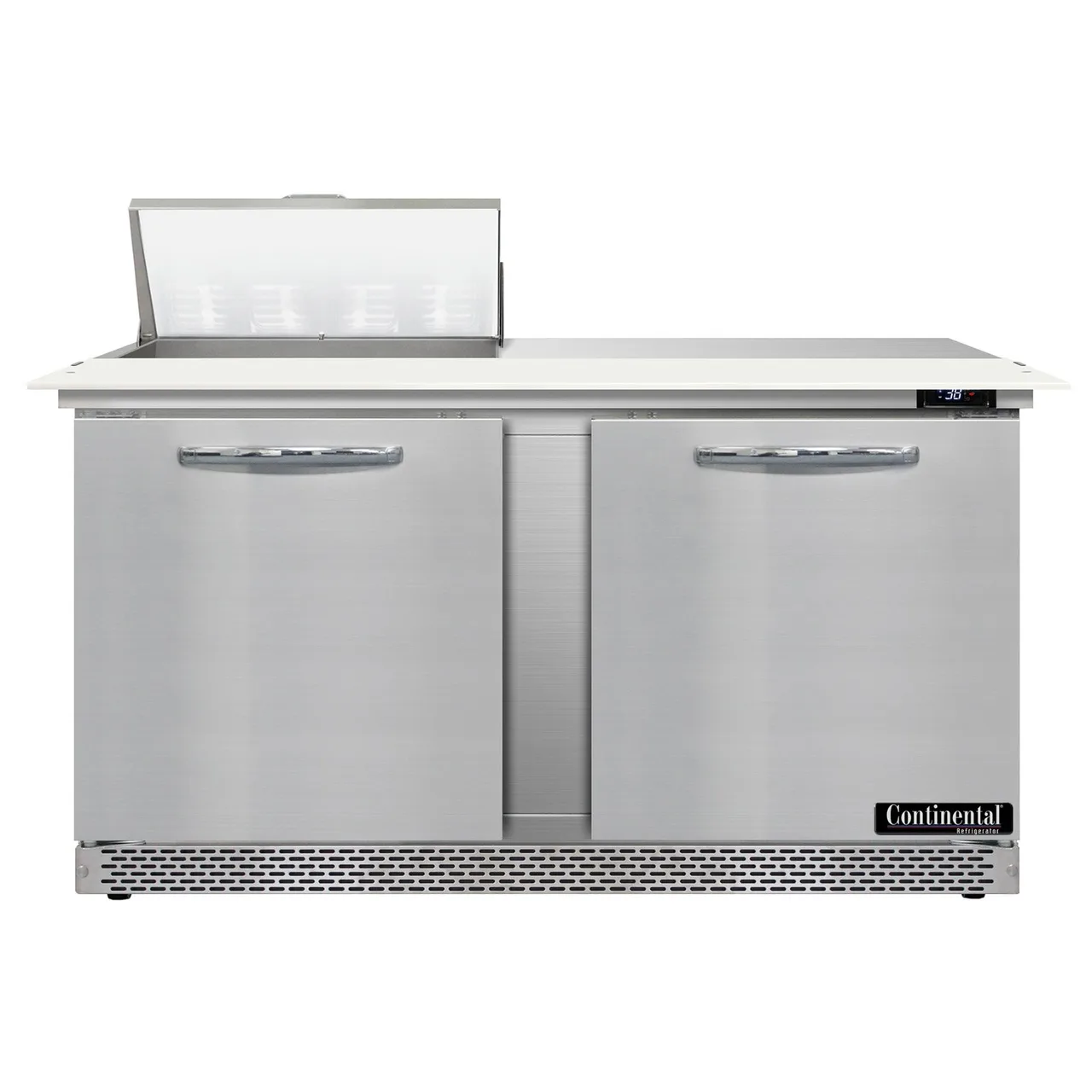 Continental Refrigerator D60N8C-FB 60" Two Section Sandwich / Salad Prep Table w/ 2 Doors, 8 Pans