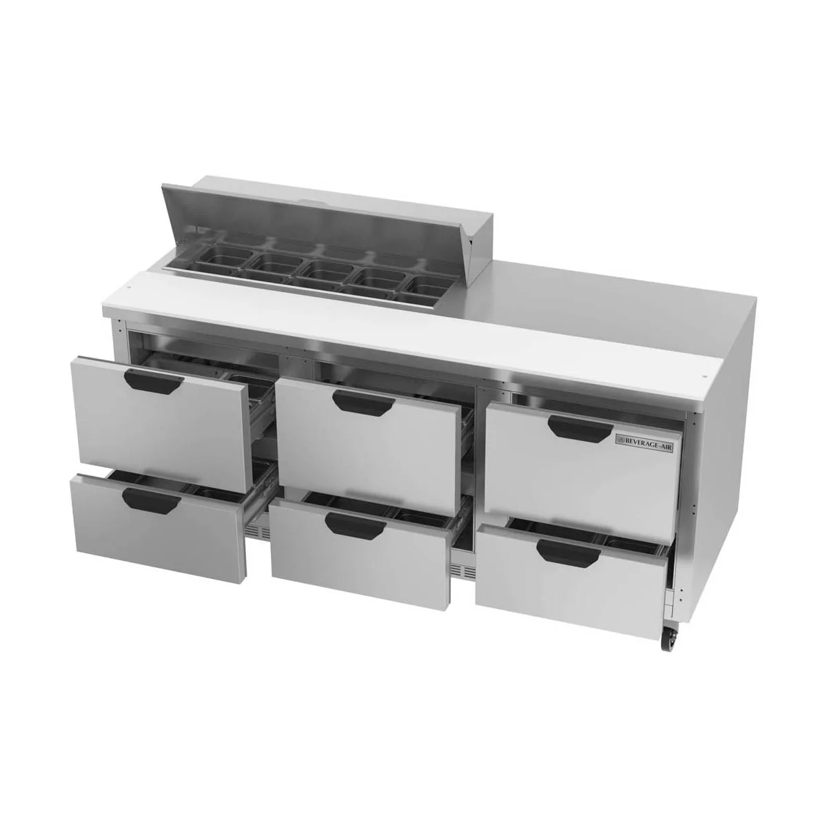 Beverage Air SPED72HC-10-6 72" Three Section Sandwich/Salad Prep Table w/ 6 Drawers, 10 Pans