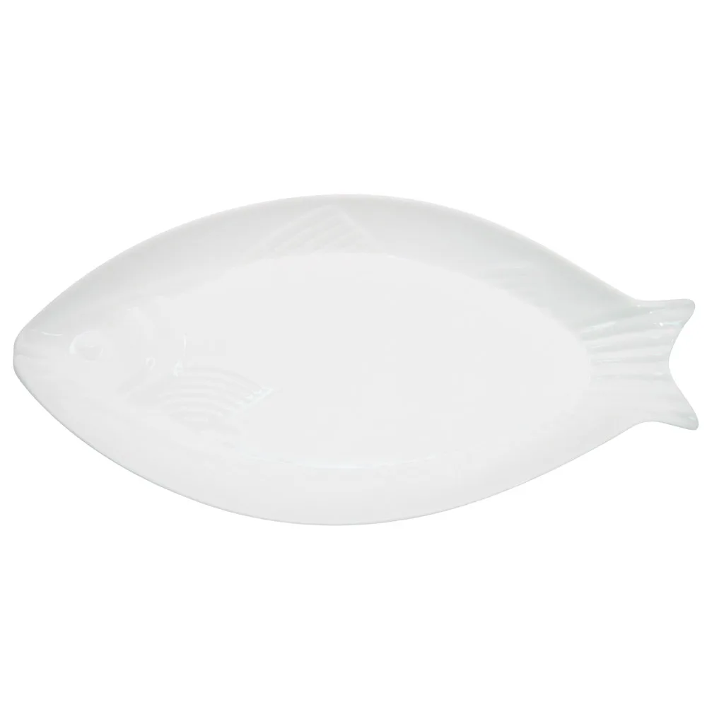 CAC China COL-F81 Fish Platter, 26 Oz., 18" L x 8-1/2" W x 1-5/8" H, Oval Porcelain, Super White