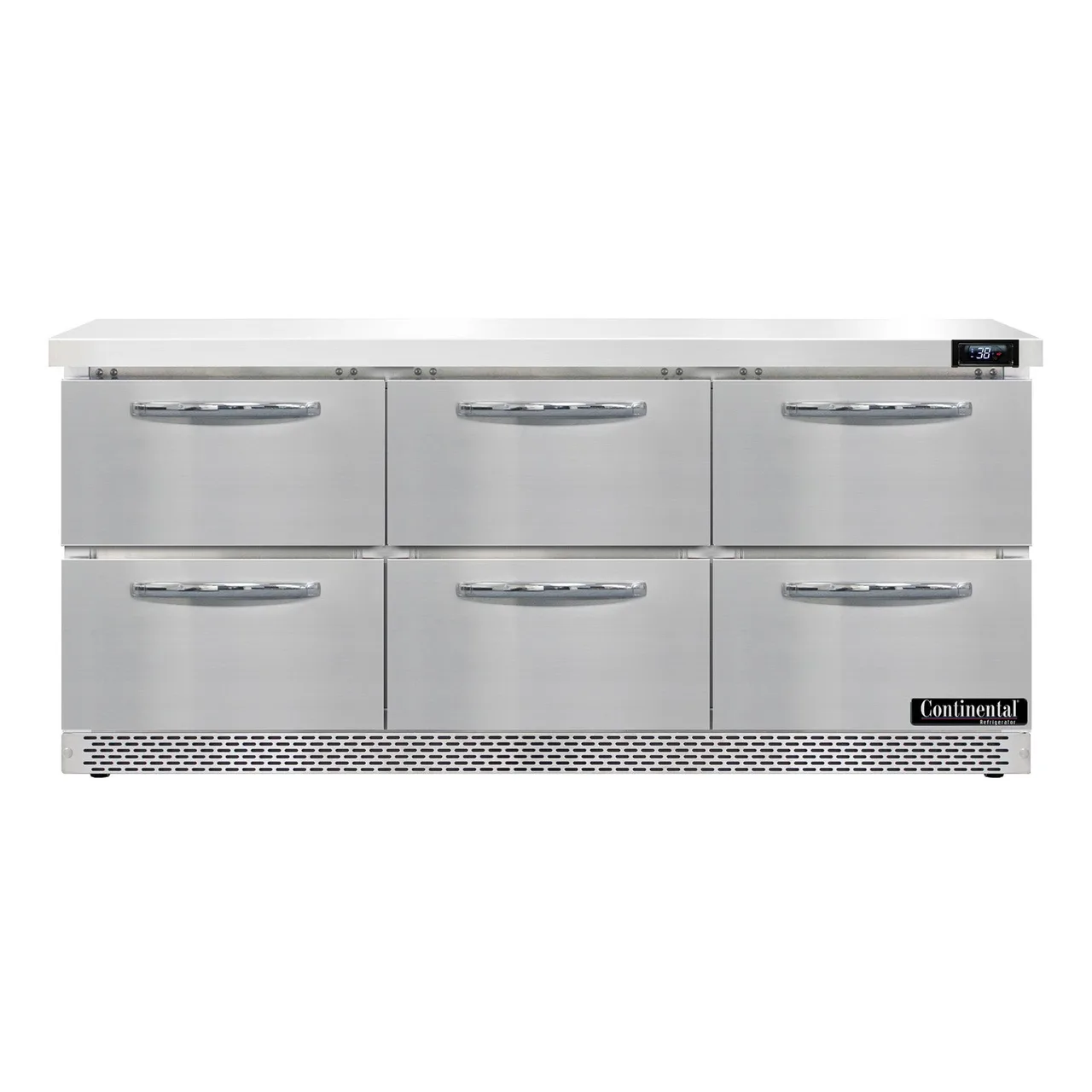 Continental Refrigerator SW72N-FB-D 72" 3-Section Worktop Refrigerator w/ 6 Drawers, 20.6 cu. ft.