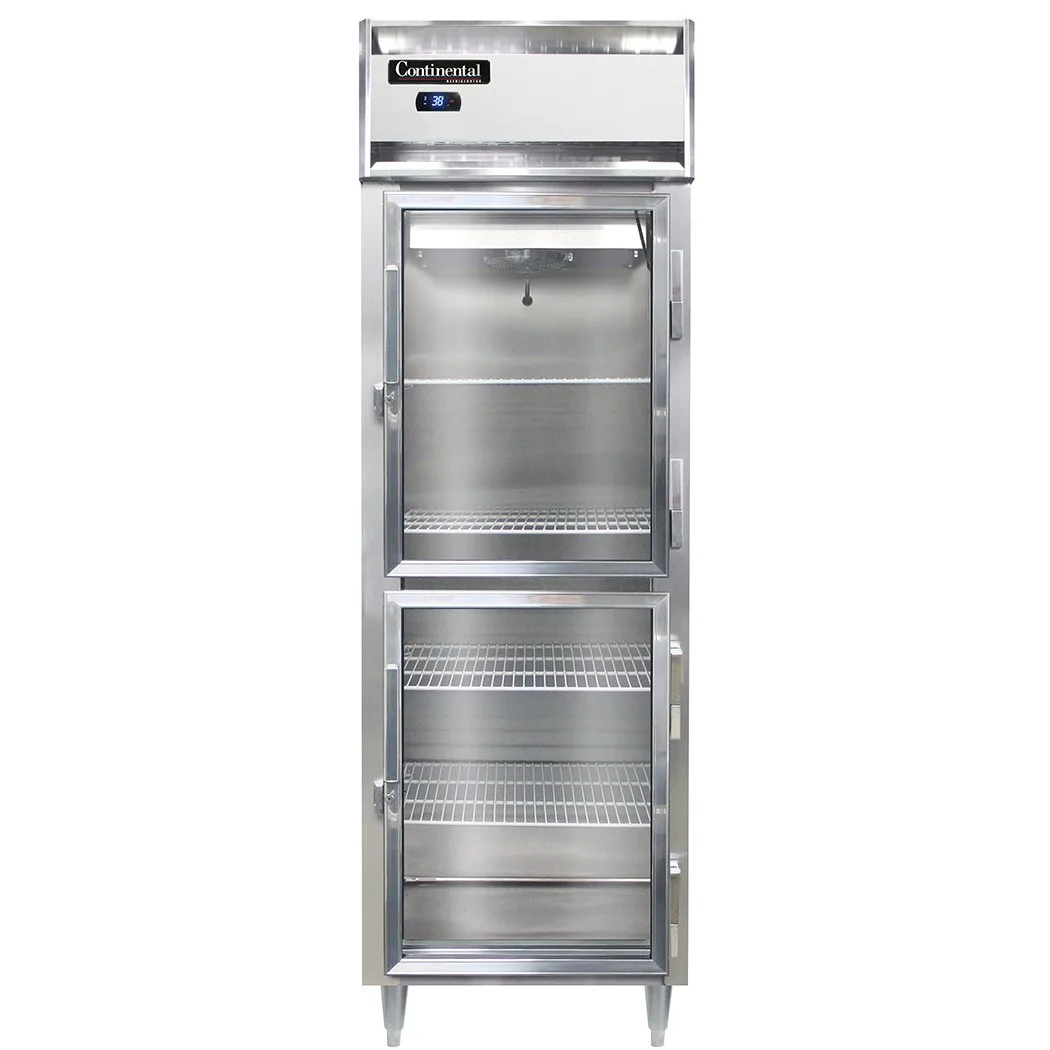 Continental Refrigerator D1RSNSSGDHD 26" 1-Section Reach-In Refrigerator w/ 2 Half Glass Doors, All Stainless Steel, 16 cu. ft.