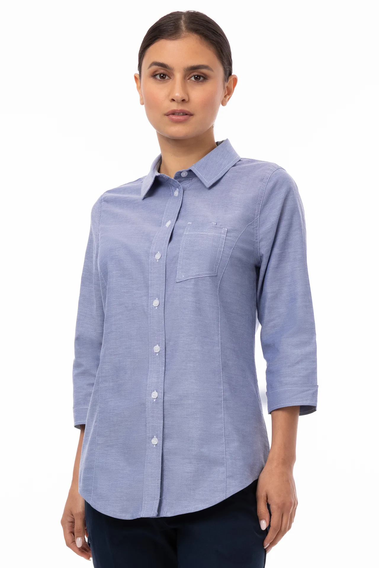 Chef Works SES01W-BLU-XS Modern Oxford Cook Shirt, Men's Unisex XSmall, Blue, Poly/Cotton/Elastane
