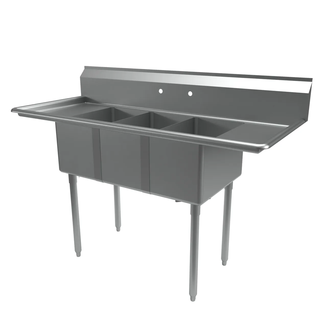 BK Resources ES-3-1220-12-12T 60" Three Compartment Sink, 12"W x 20"L Bowl With 2 Drainboards