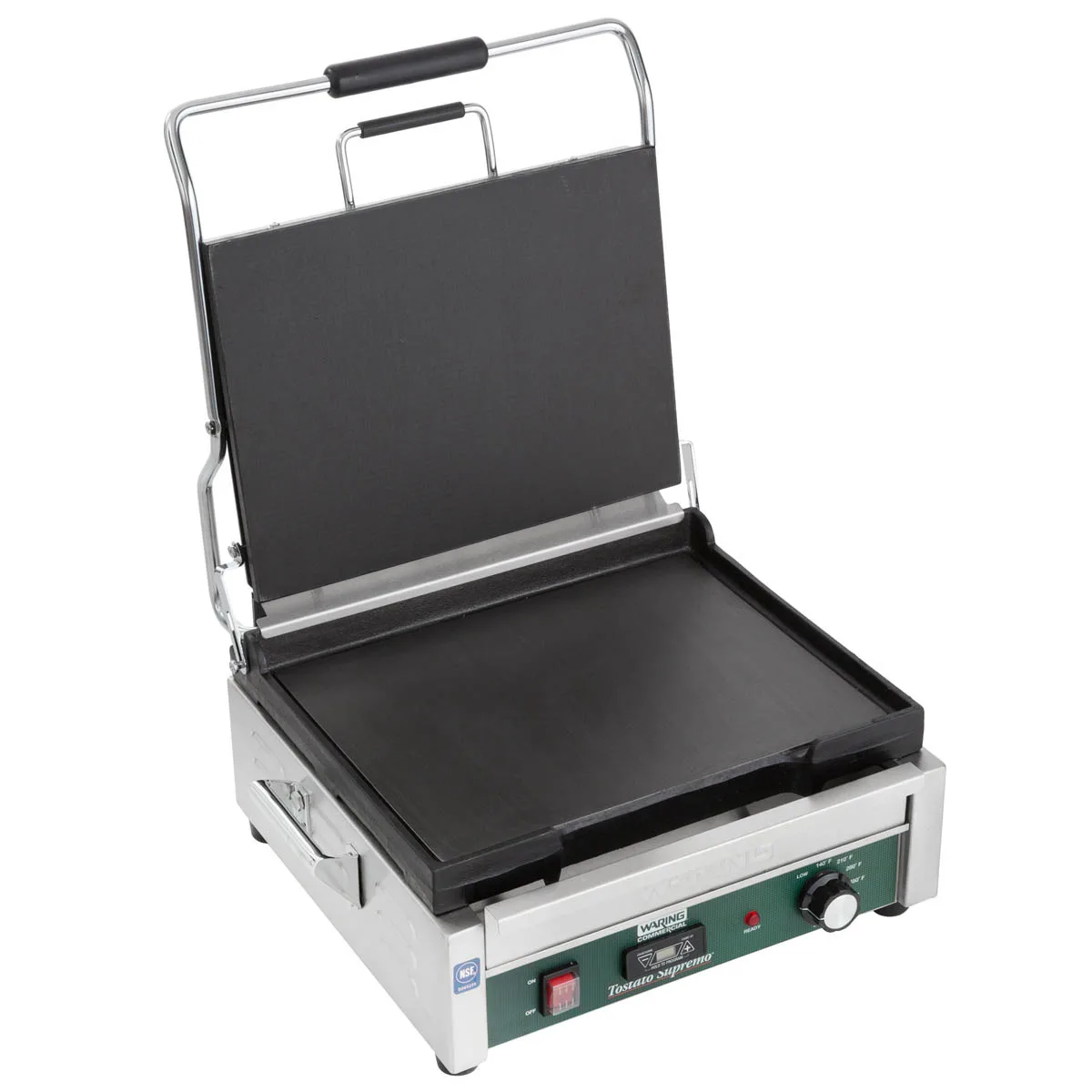 Waring WFG250 Single Cast Iron Sandwich Panini Grill w/ 14.5" x 11" Smooth Plates, 120V