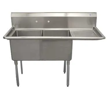 Serv-Ware D2CWP1620R-18 52" Two Compartment Sink, 16"W x 20"L Bowl With Right-Hand Drainboard