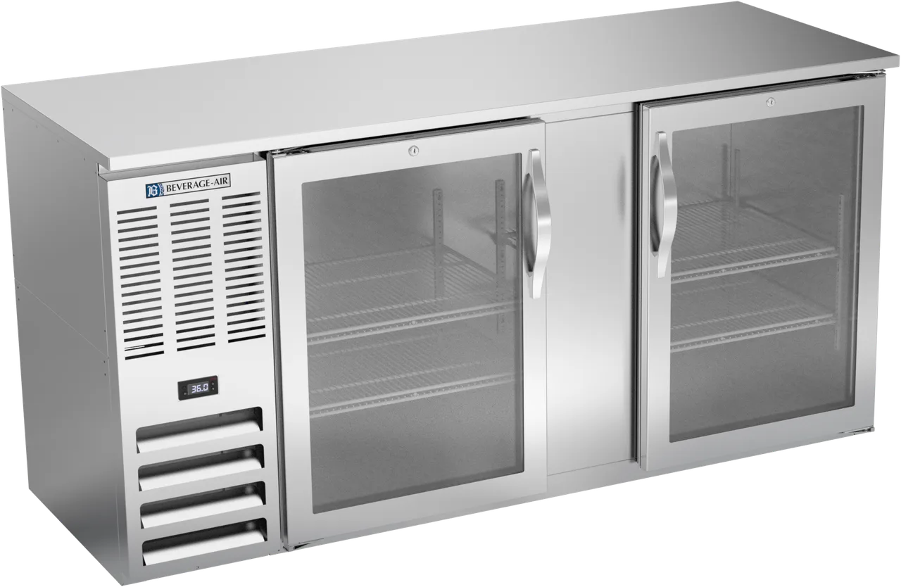 Beverage Air BBN68HC-FG-S Bar Cooler, 68"W×26‑3/8"D×34"H, 18.24 cu ft, Glass, LED, R290, 1/3 HP 115V
