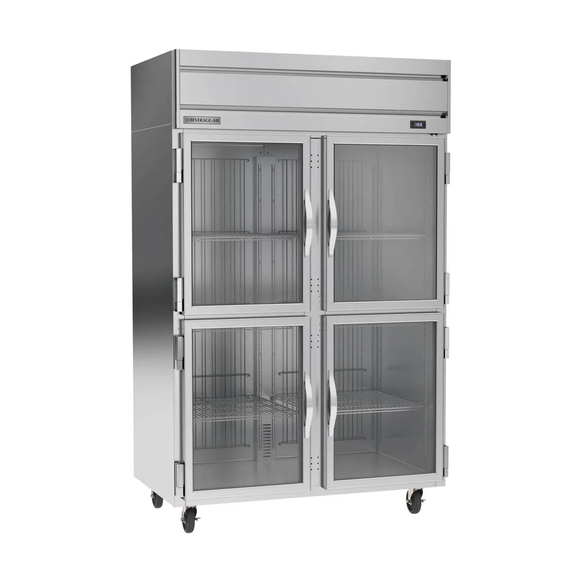 Beverage Air HFPS2HC-1HG 52" 4-Half Glass Door 2-Section Reach-In Freezer, Top Mounted, 46.29 cu. ft., Stainless Steel