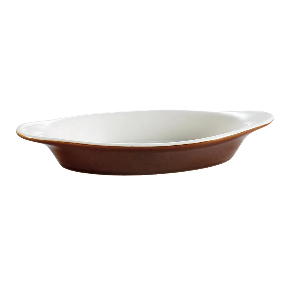 CAC China COA-15-BWN Welsh Rarebit Baking Dish, 15 oz, 10½"L x 5⅜"W x 1⅜"H Ceramic, Brown - 1 Dozen