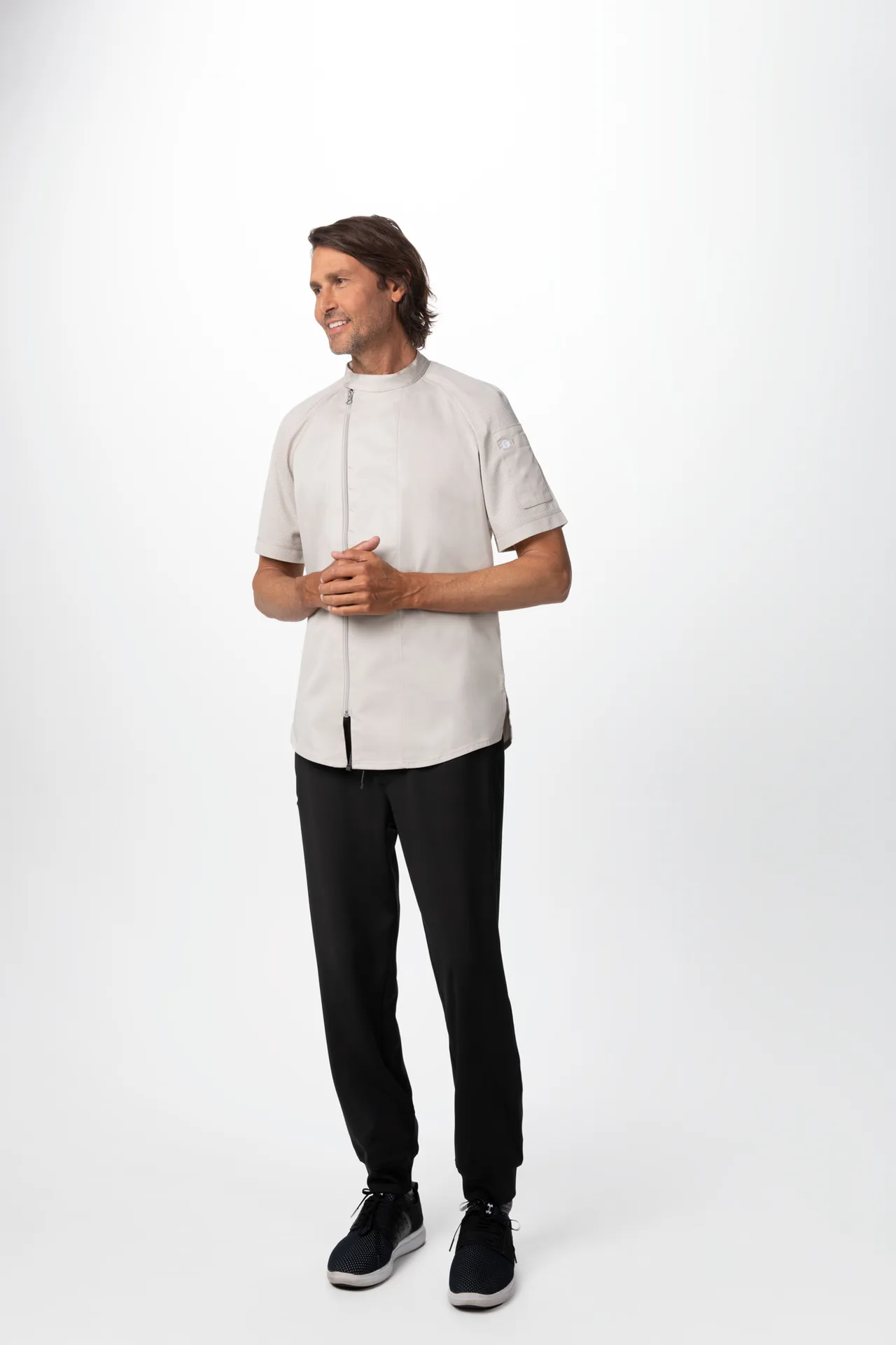 Chef Works CBZ03-NAT-M Natural Varkala Chef Coat, Medium, 62/38 Poly/Cotton, Raglan Short Sleeve - 1/Case