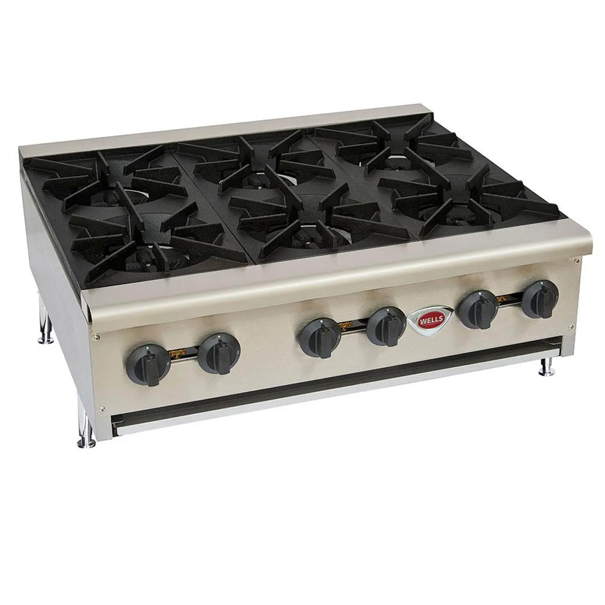 Wells HDHP-3630G 35" Countertop Gas Hotplate with (6) Burners, Manual Controls, 159.000 BTU