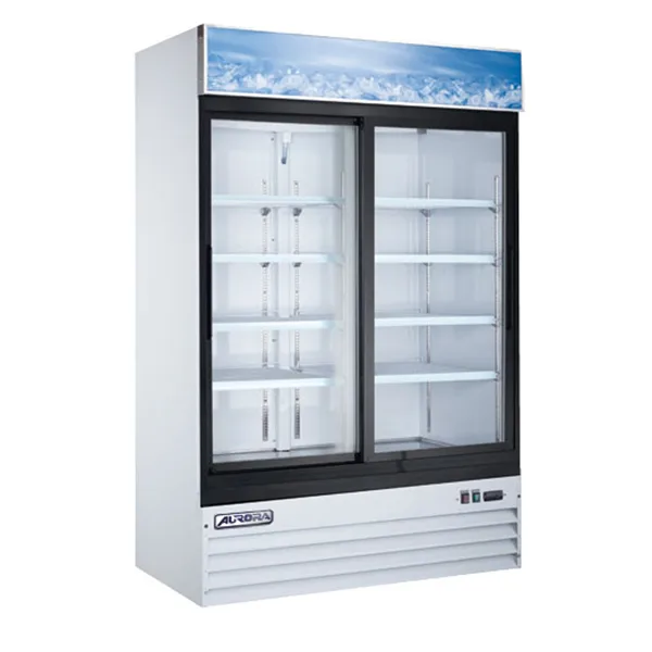 Omcan USA 59032 53" 2-Section White Merchandiser Refrigerator w/ Sliding Glass Door, 45 cu. ft.