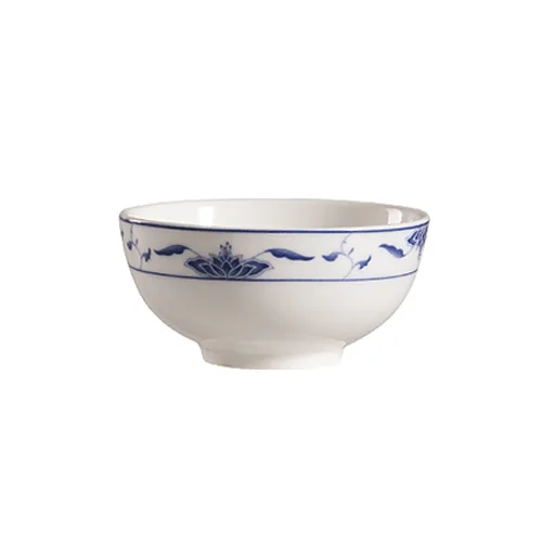 CAC China 103-66 Blue Lotus Rice Bowl – 10 oz., 5" Dia., 2-3/8" H, Porcelain Blue/Bone - Dozen