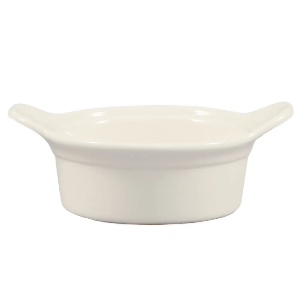CAC China CAS-22 Casserole Bowl 15 oz 7"¼x5½"x2" White Stoneware Handles Dishwasher Safe - 1 Dozen