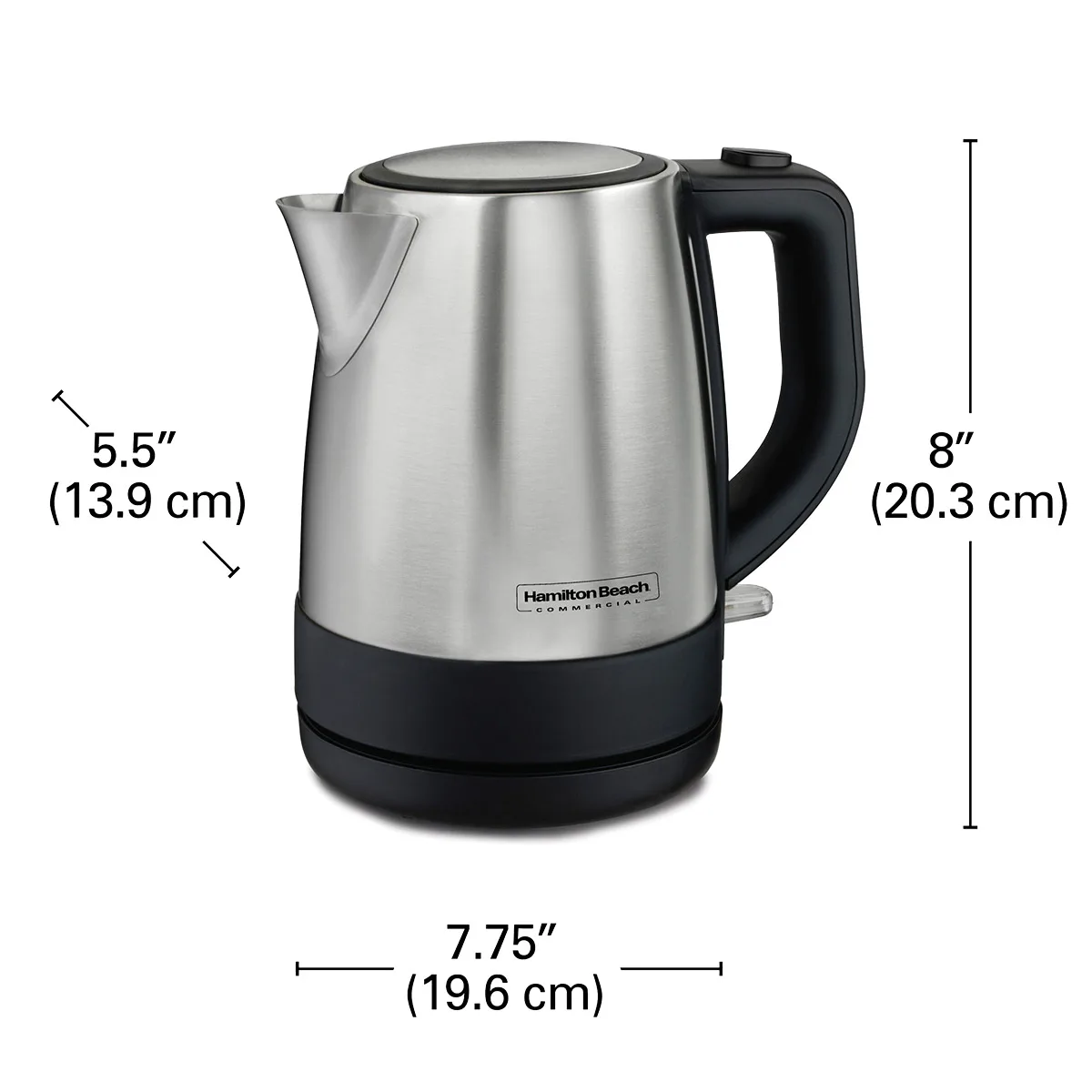 Hamilton Beach HKE110 1L Stainless Concealed Element Shutoff/Boil‑Dry, Spout w/ Mesh, 3′, 120V/1200W