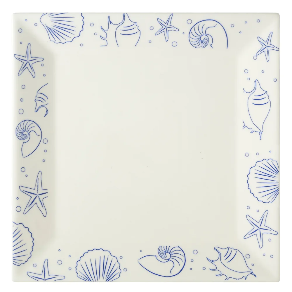CAC China ATC-SQ21-AW Square Plate, 12" x 12" x 1" Ceramic, Blue Rim/White, Dishwasher - Dozen