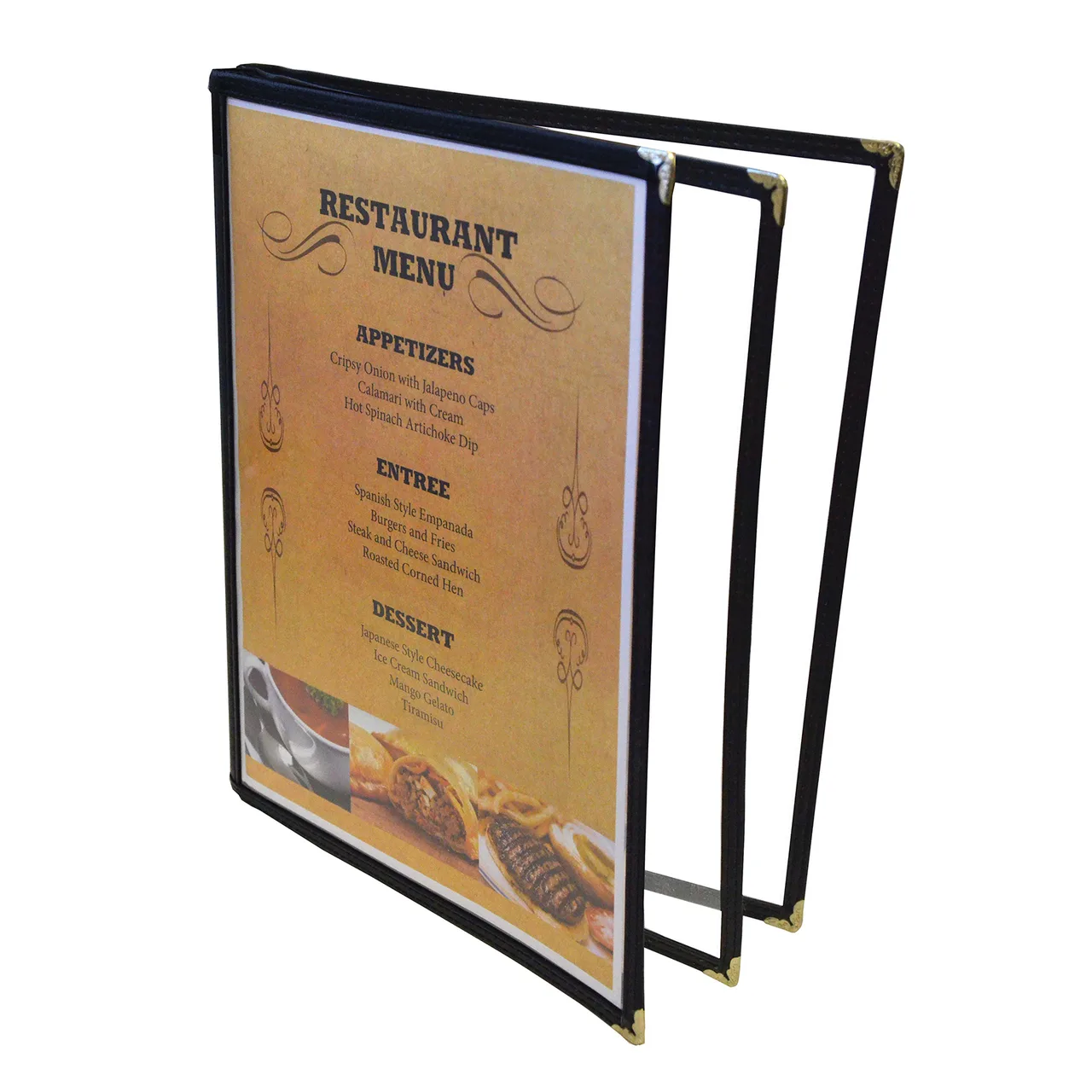 Omcan USA 39800 Menu Cover, 9-1/4" x 11-3/4" Triple-Fold Red Plastic with Metal Decorative Corners