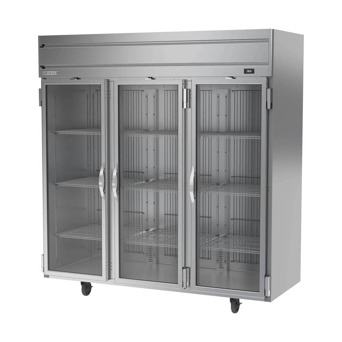 Beverage Air HRPS3HC-1G 78" 3-Section Reach-In Refrigerator w/ 3 Glass Full Doors, Top Mounted, 1/3 hp, 71.5 cu. ft.