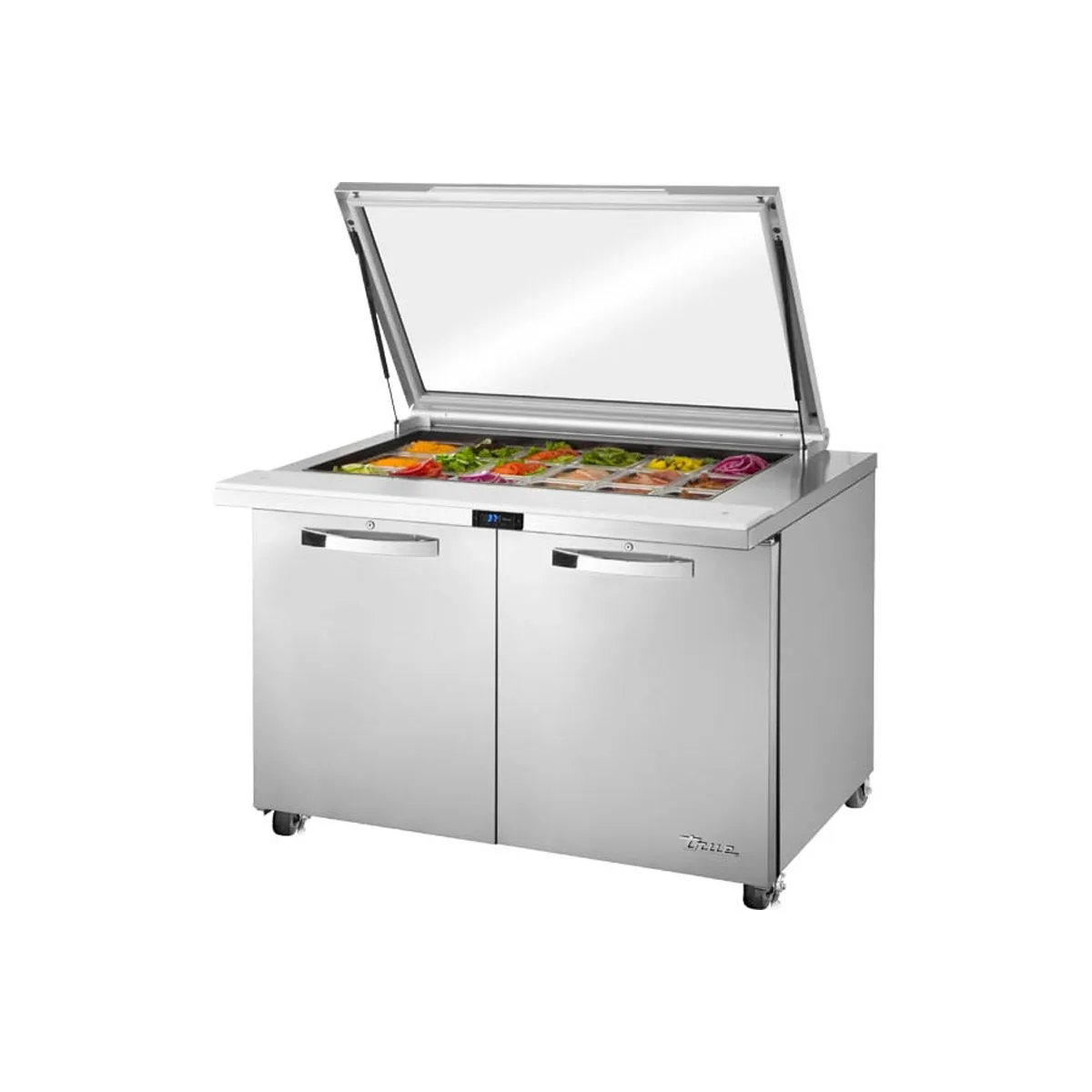 True TSSU-48-18M-B-FGLID-HC~SPEC3 48" Mega Top Sandwich/Salad Prep Table w/ 2 Doors 18 Pans