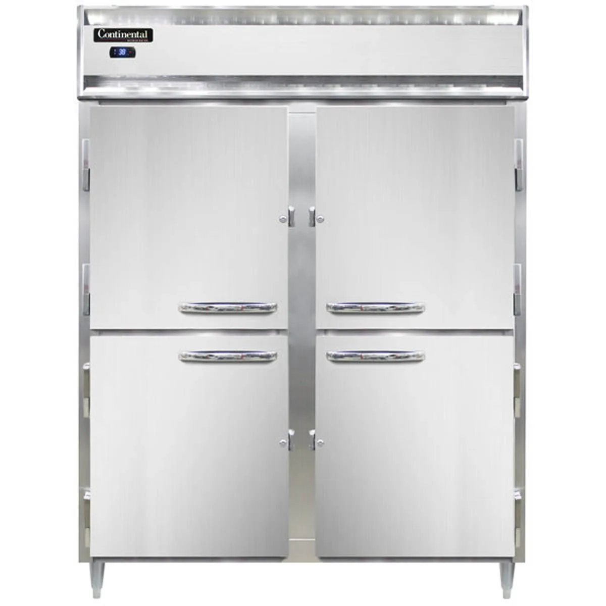 Continental Refrigerator D2RENSSHD 57" 2-Section Reach-In Refrigerator w/ 4 Half Solid Doors, All Stainless Steel, 52 cu. ft.