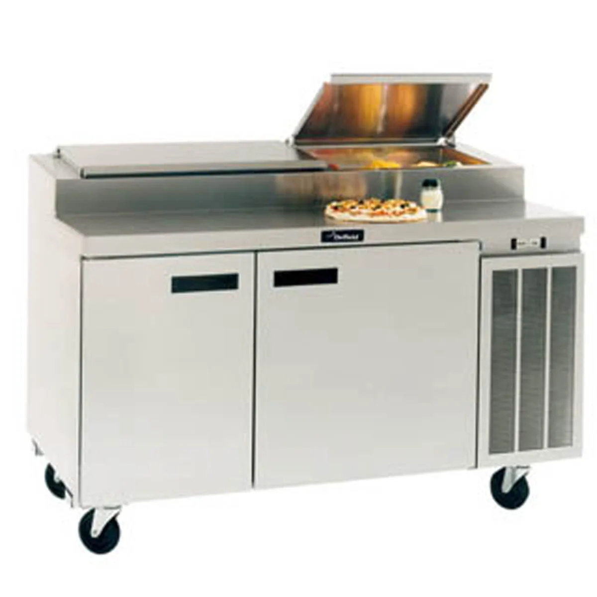 Delfield 18672PTBMP 72" 2-Section Refrigerated Pizza Prep Table w/ 2 Doors, (9) 1/3 Size Pan