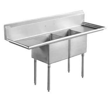 Serv-Ware D2CWP18182-18-V 72" Two Compartment Sink, 18"W x 18"L Bowl w/ 2 Drainboards & 12" B.splash