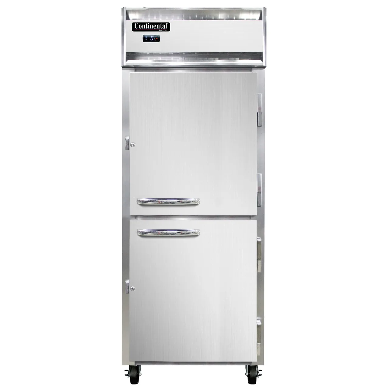 Continental Refrigerator 1FENSSPTHD 28-1/2" 4-Half Solid Door Pass-Thru Freezer, Top Mounted, 22 cu. ft., Stainless Steel