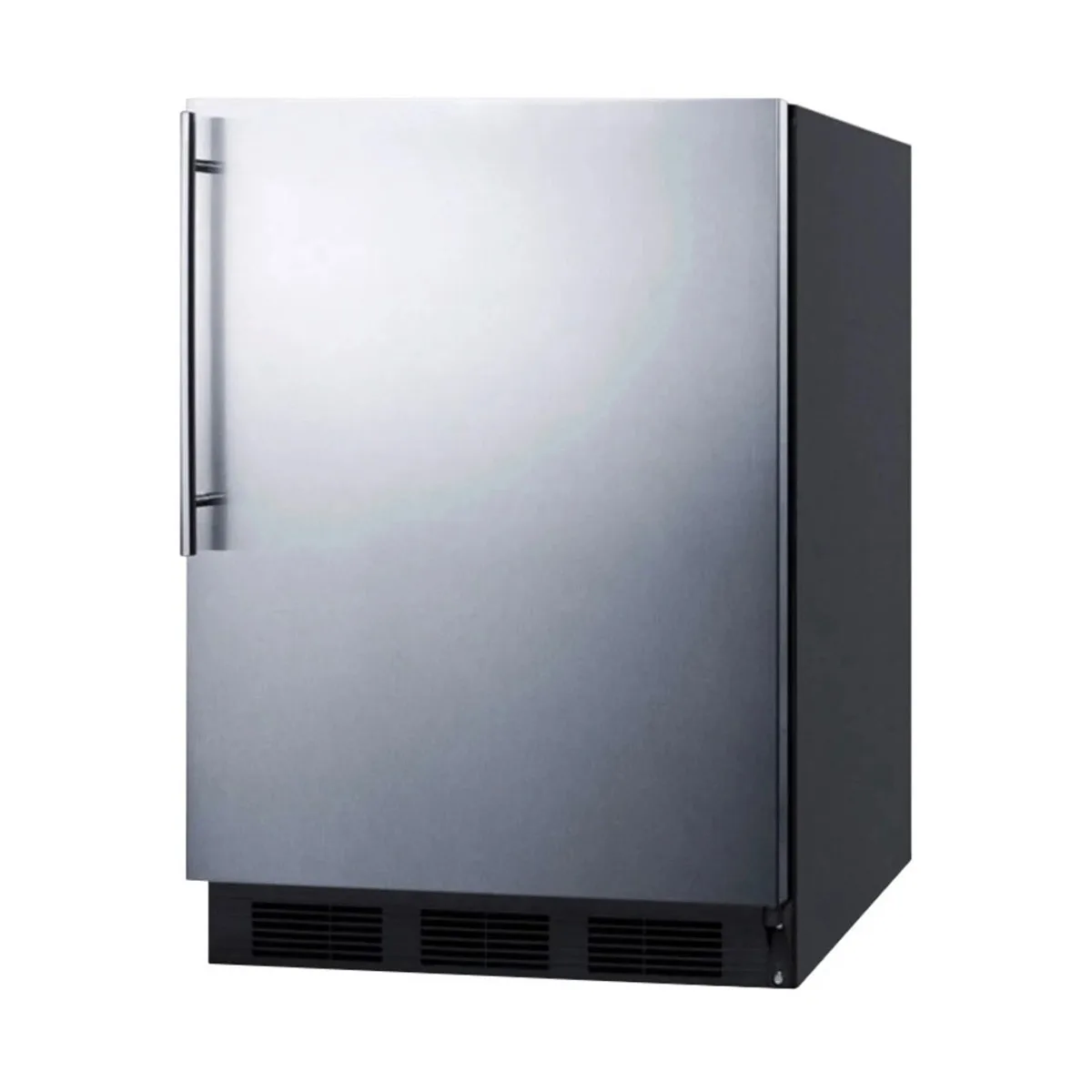 Summit FF7BKSSHV 24" Freestanding Undercounter Refrigerator in Black, Stainless Steel Door, Thin Handle, 5.5 cu ft